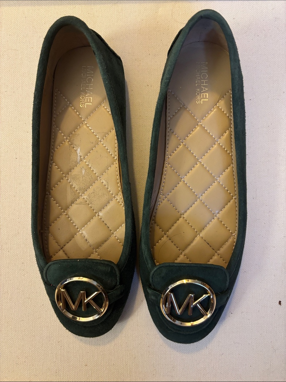 MICHAEL Michael Kors Dark Green Suede MK Logo Ballet Flats